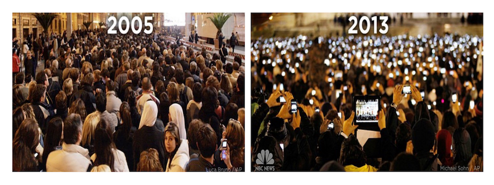 Announcing the new Pope in 2005 And 2013. Photo © Luca Bruno/AP & Michael Sohn/AP